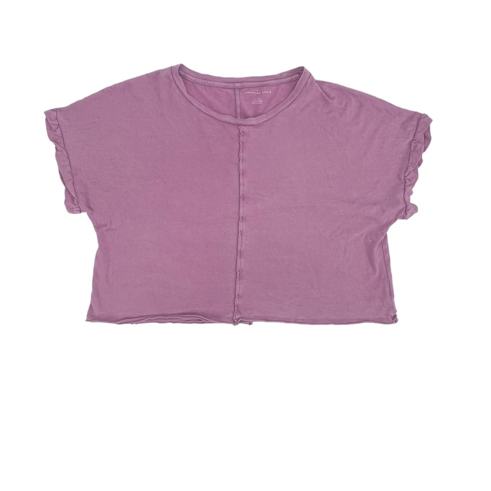 American Eagle Purple Ruffled Short Sleeve Cropped T-Shirt Size Medium Women’s
